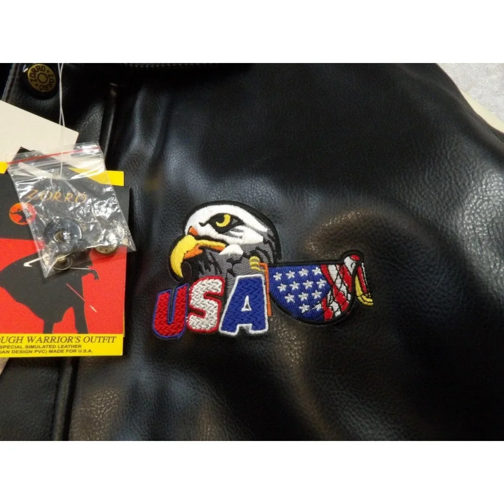 Zorro USA Marine Corps Jacket XL Faux‎ Leather Eagle Patch Water Resistant New